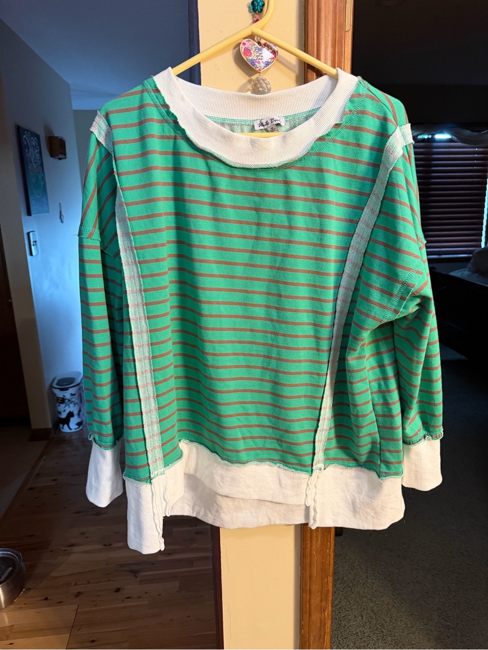 Green & Pink Striped Long-Sleeve Top